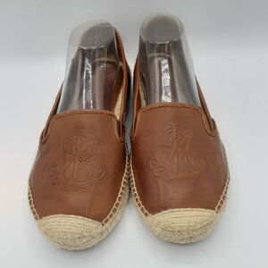 Lauren Ralph Lauren Destini Brown Leather Espadrilles Loafer With Logo Size 9.5.